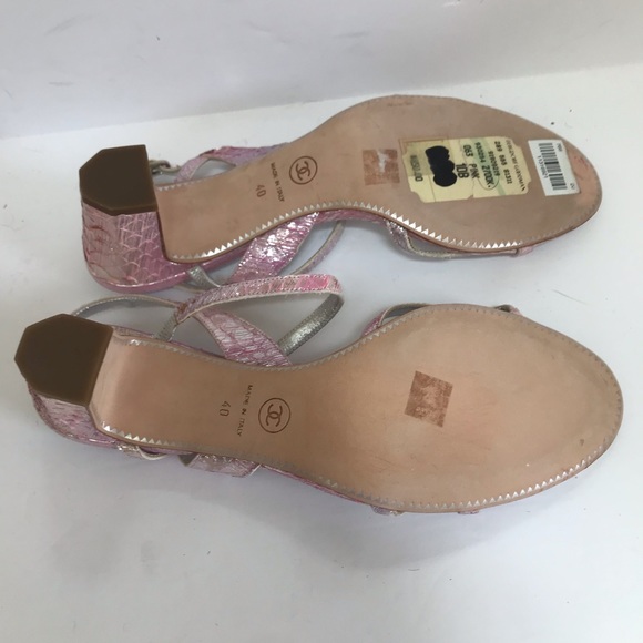 Chanel Link Metallic Python Sandals szEU 40 New - Picture 5 of 6